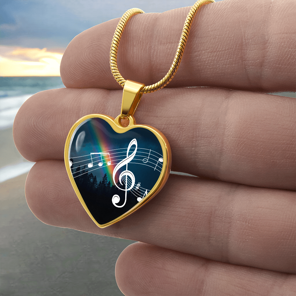 The Music Notes Pendant - Personalizable With Engraving Option - Night Sky Rainbow