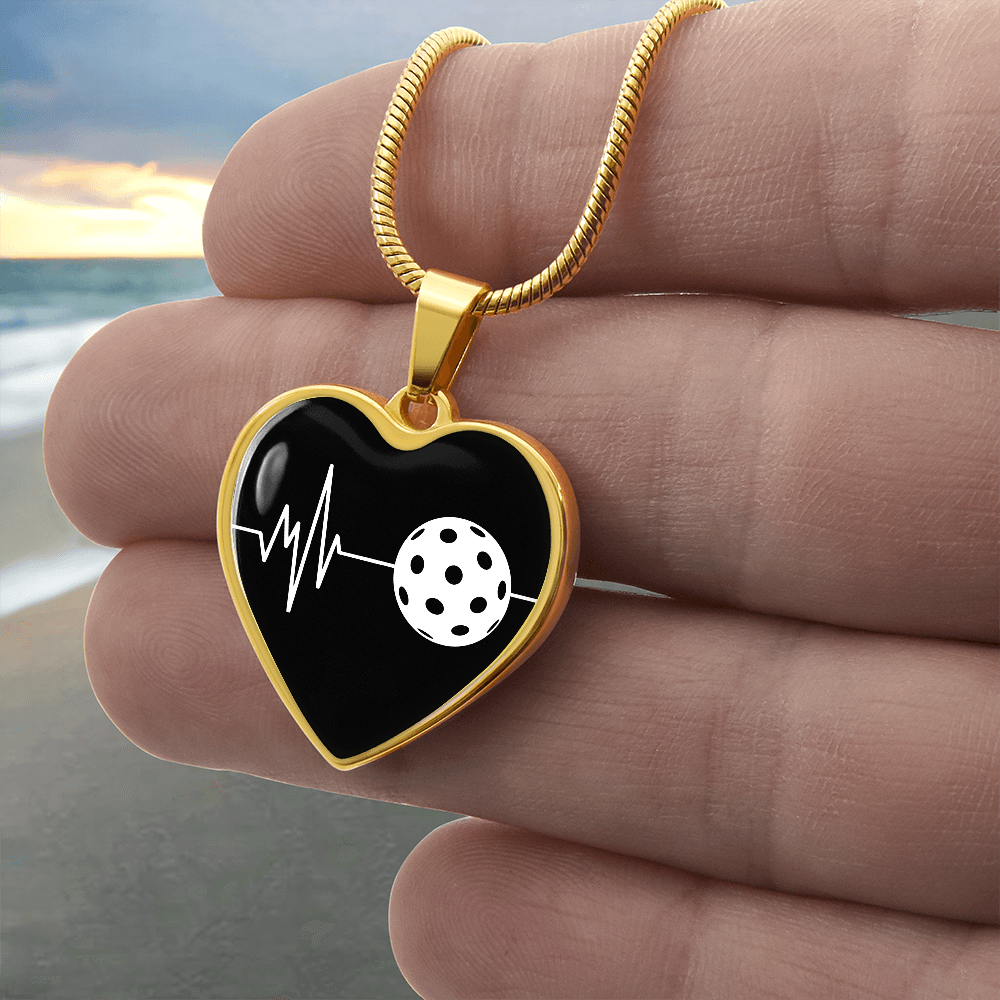 The Pickleball Heartbeat Pendant - Personalizable With Engraving Option - Black