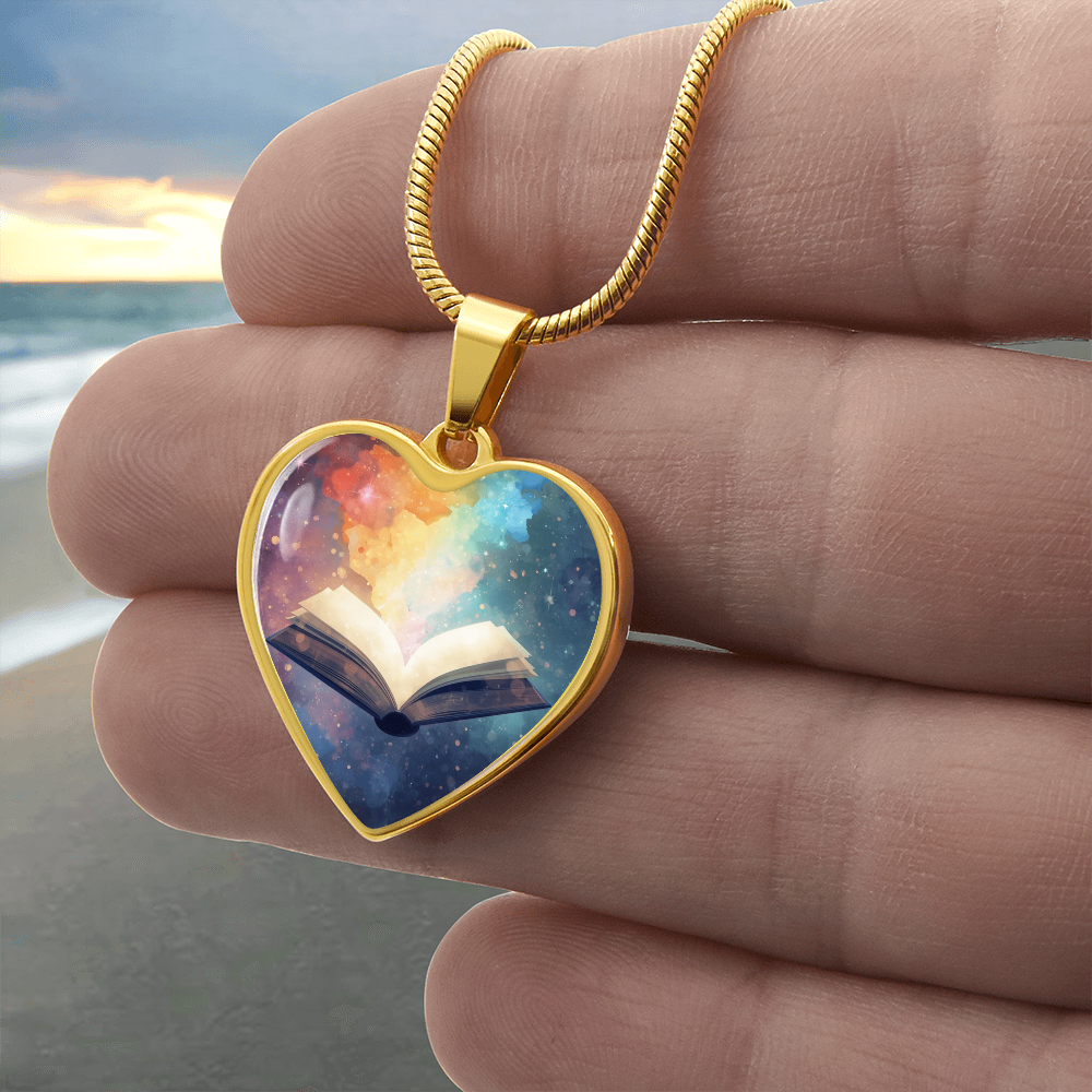 The Open Book Pendant - Personalizable With Engraving Option - Watercolor Rainbow Light