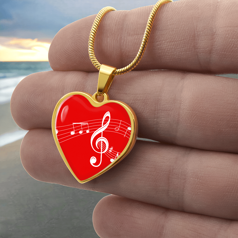 The Music Notes Pendant - Personalizable With Engraving Option - Red