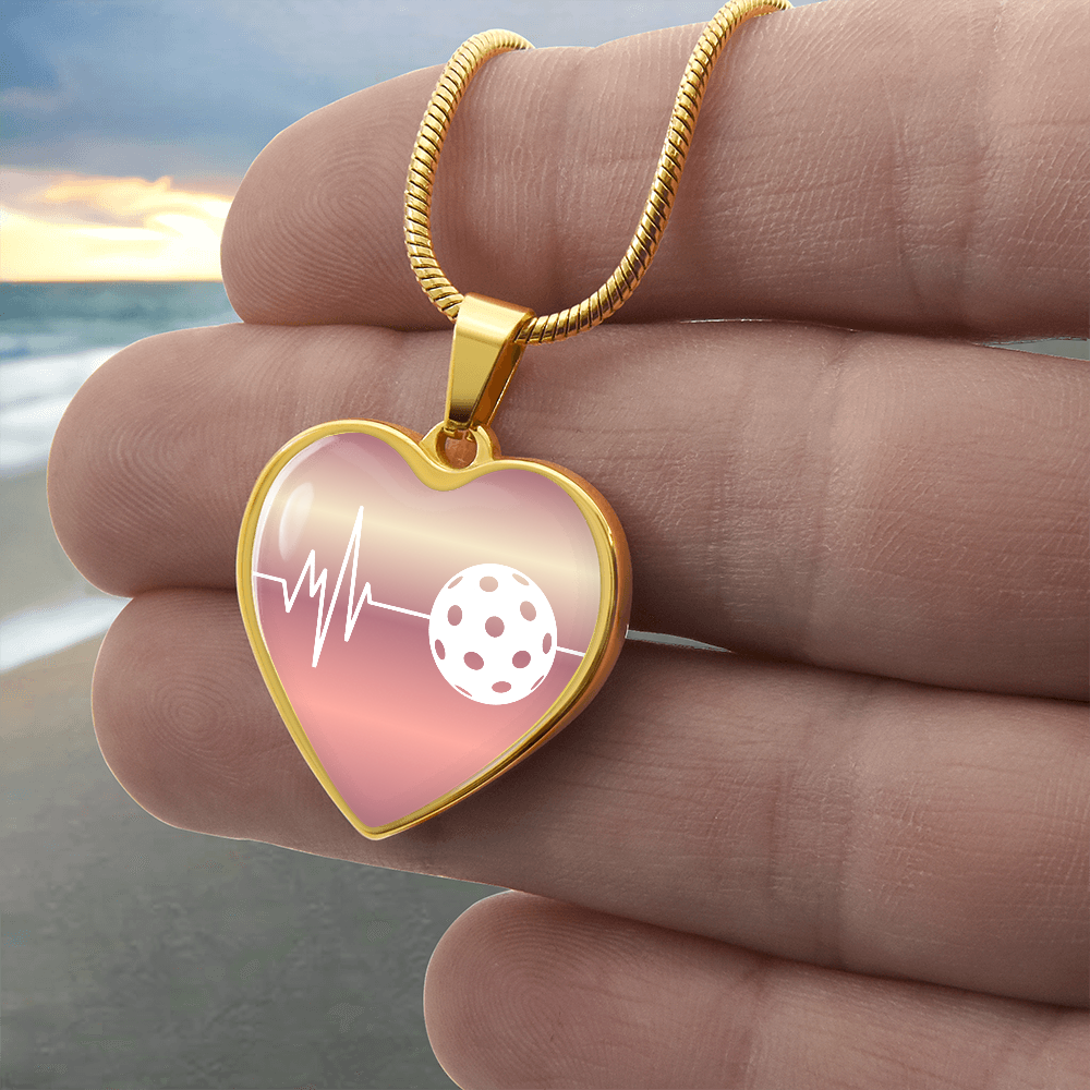 The Pickleball Heartbeat Pendant - Personalizable With Engraving Option - Light Pink Fade