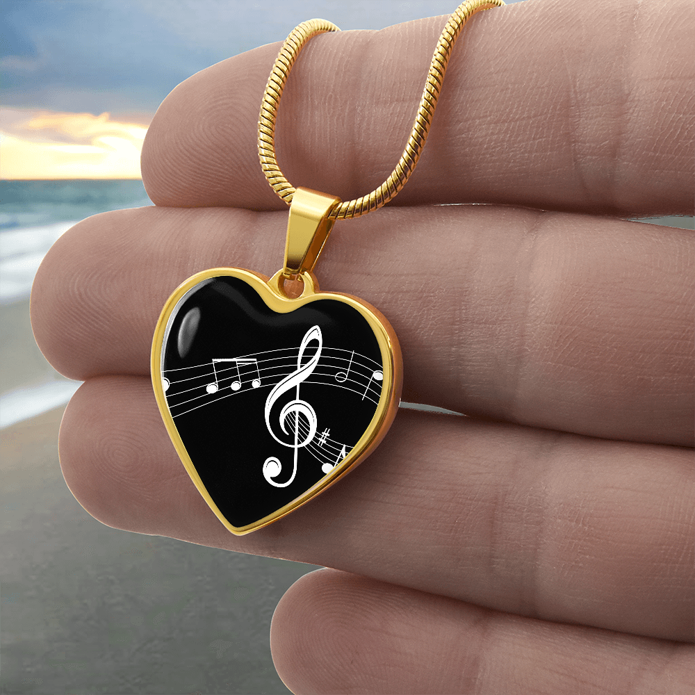 The Music Notes Pendant - Personalizable With Engraving Option - Black