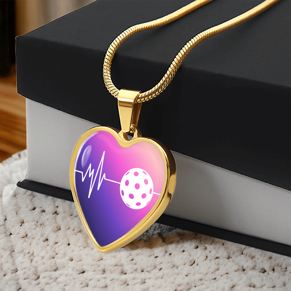 The Pickleball Heartbeat Pendant - Personalizable With Engraving Option - Purple Pink Fade