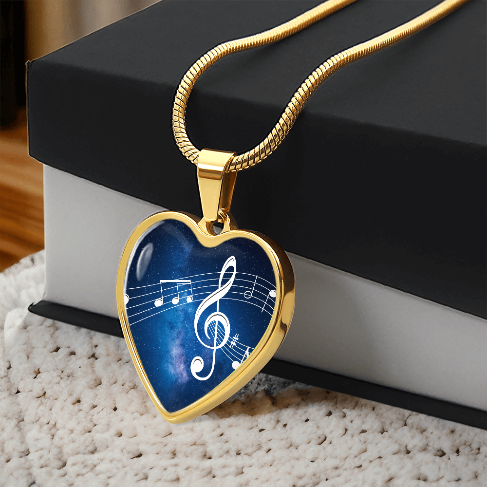 The Music Notes Pendant - Personalizable With Engraving Option - Blue Galaxy Sky