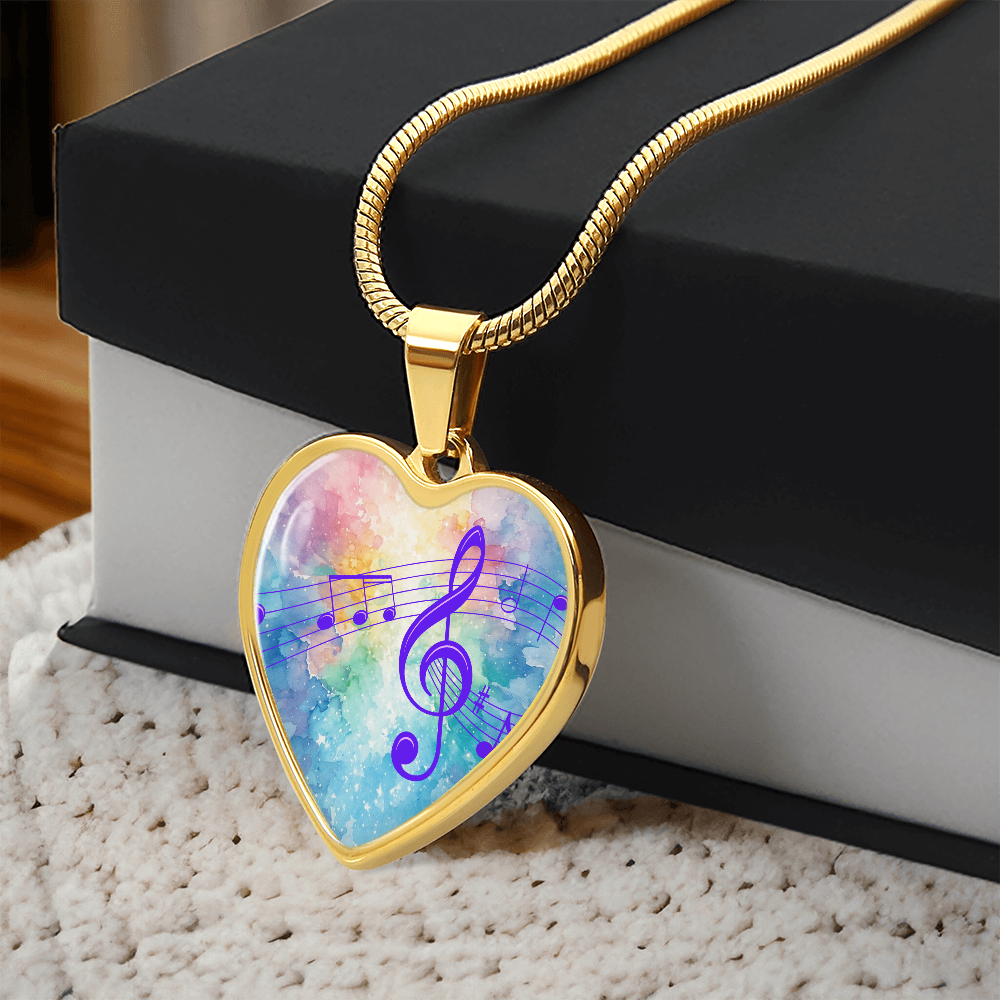 The Music Notes Pendant - Personalizable With Engraving Option - Rainbow Pastel