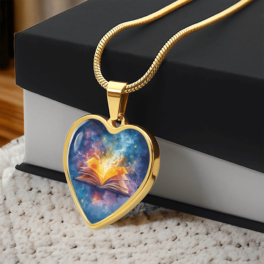 The Open Book Pendant - Personalizable With Engraving Option - Watercolor Night Sky