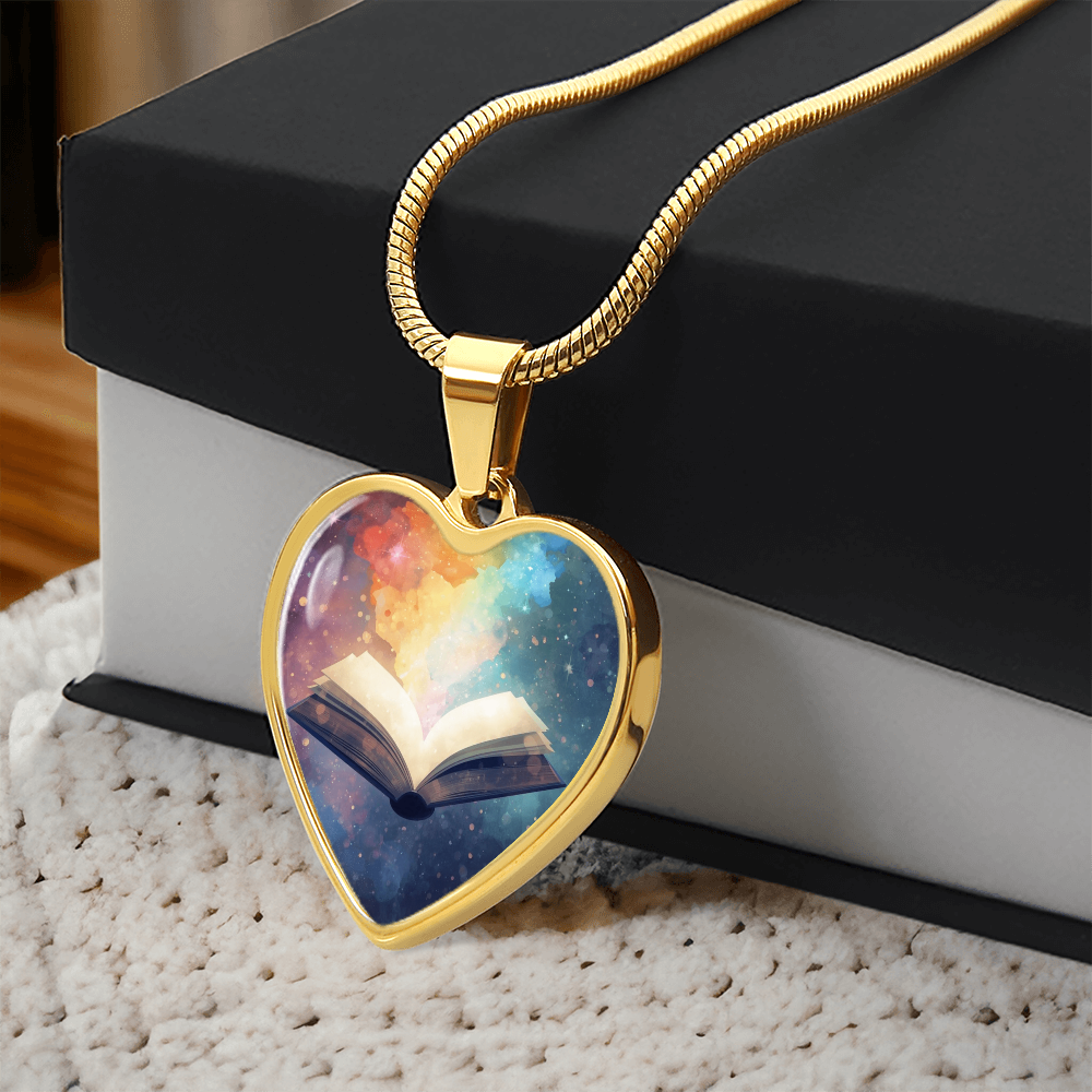 The Open Book Pendant - Personalizable With Engraving Option - Watercolor Rainbow Light