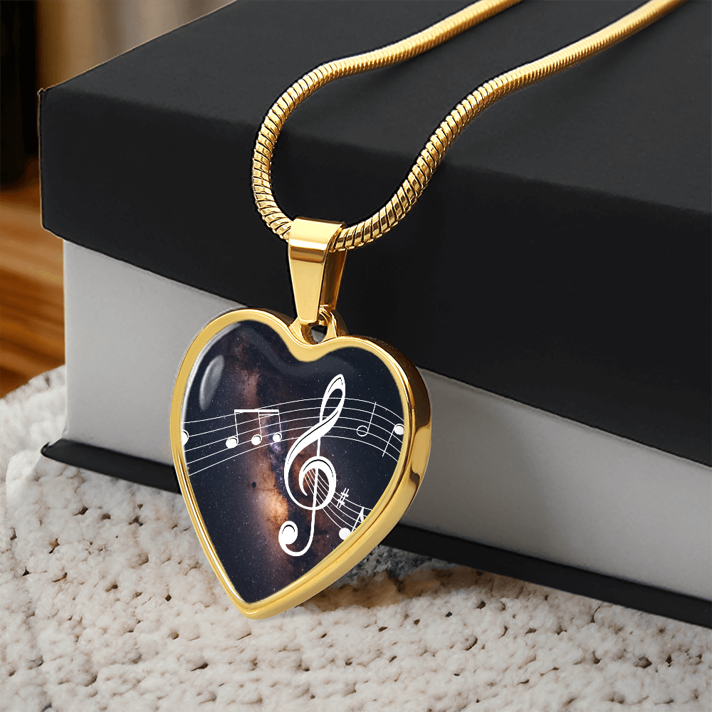 The Music Notes Pendant - Personalizable With Engraving Option - Dark Night Galaxy