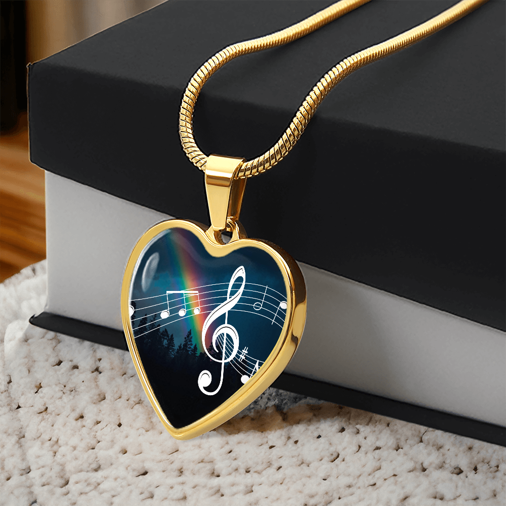 The Music Notes Pendant - Personalizable With Engraving Option - Night Sky Rainbow