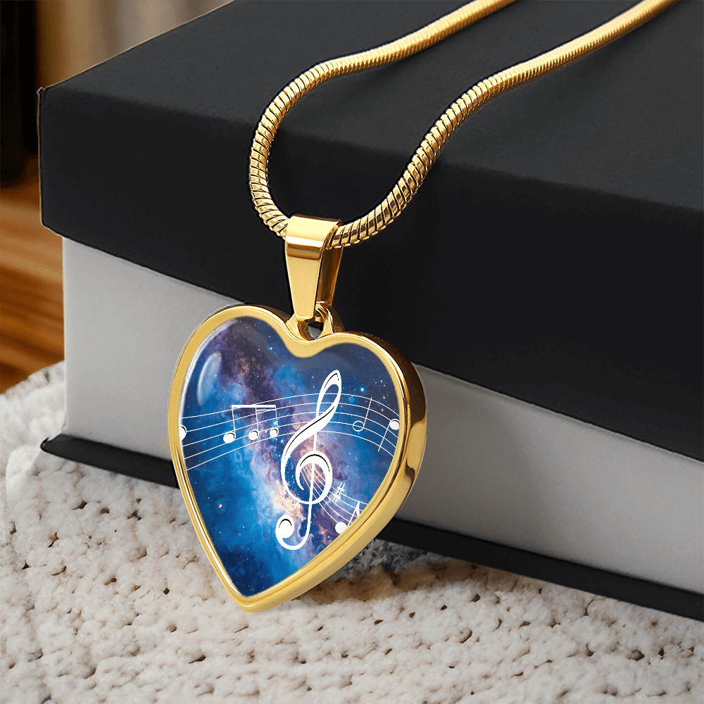The Music Notes Pendant - Personalizable With Engraving Option - Bright Blue Galaxy