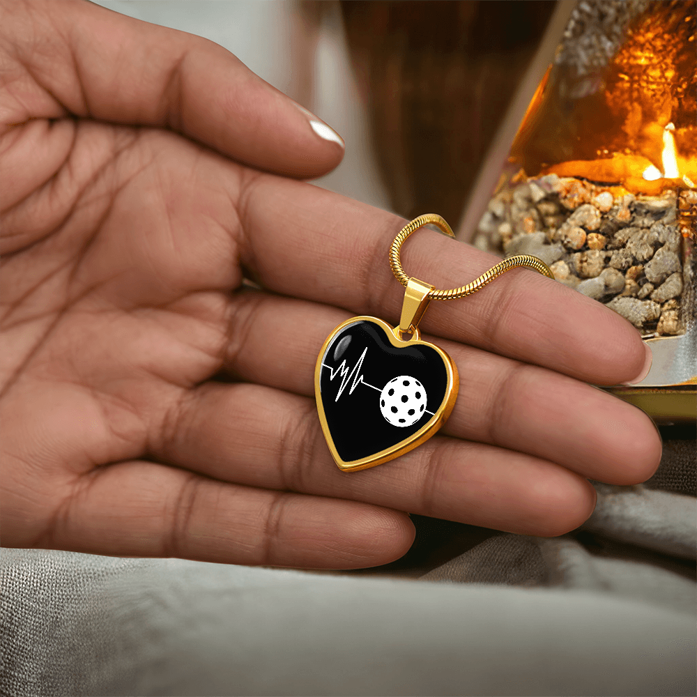 The Pickleball Heartbeat Pendant - Personalizable With Engraving Option - Black