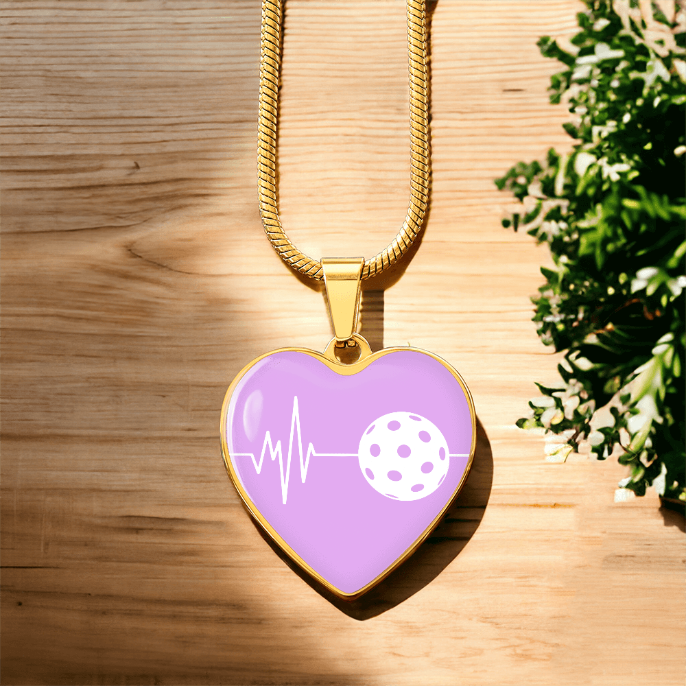 The Pickleball Heartbeat Pendant - Personalizable With Engraving Option - Purple