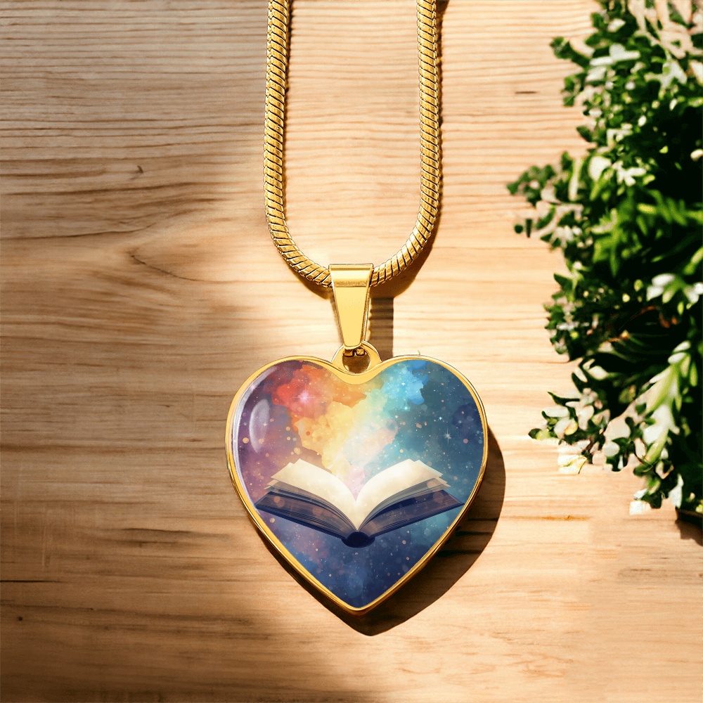 The Open Book Pendant - Personalizable With Engraving Option - Watercolor Rainbow Light