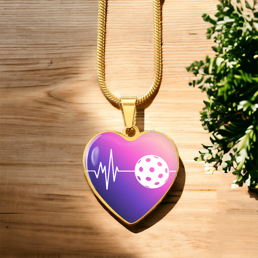The Pickleball Heartbeat Pendant - Personalizable With Engraving Option - Purple Pink Fade