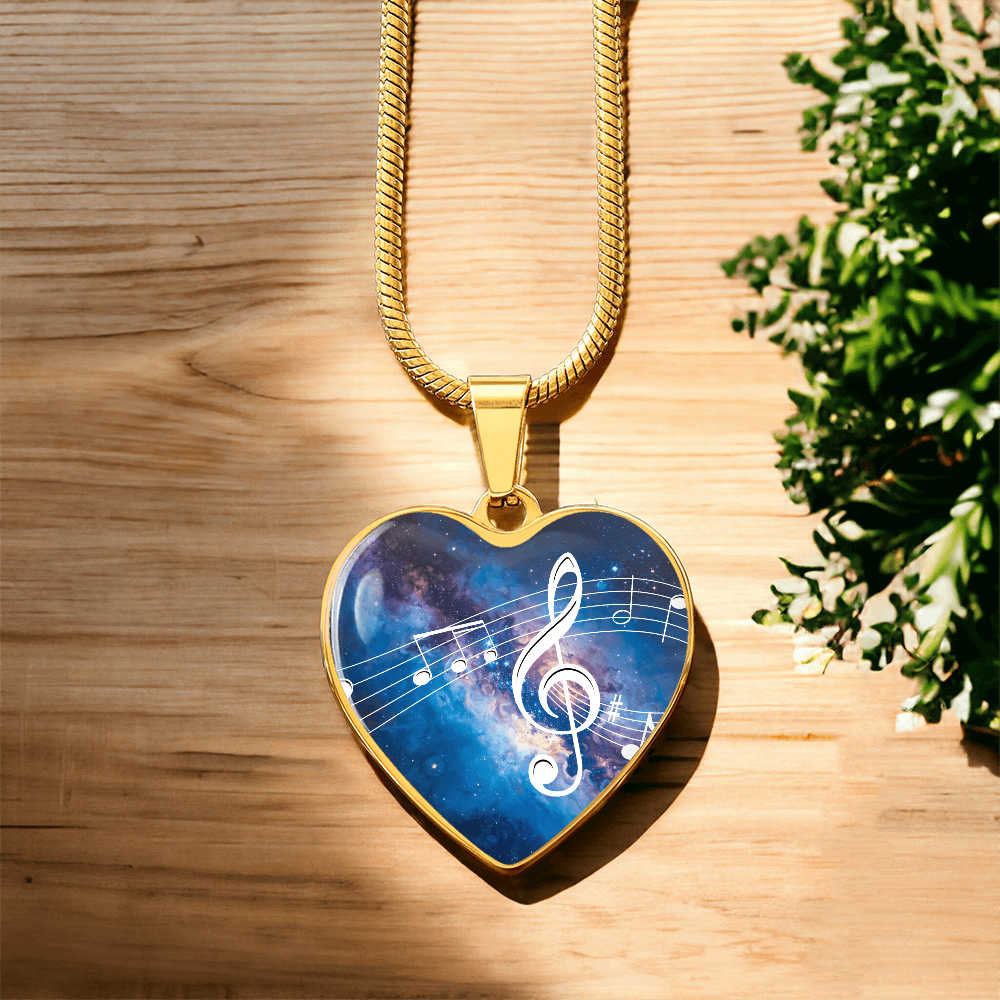 The Music Notes Pendant - Personalizable With Engraving Option - Bright Blue Galaxy