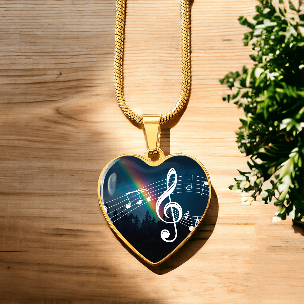The Music Notes Pendant - Personalizable With Engraving Option - Night Sky Rainbow