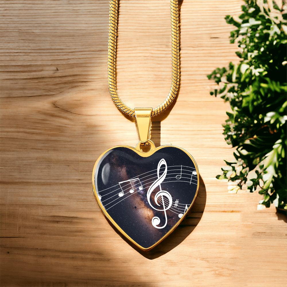 The Music Notes Pendant - Personalizable With Engraving Option - Dark Night Galaxy