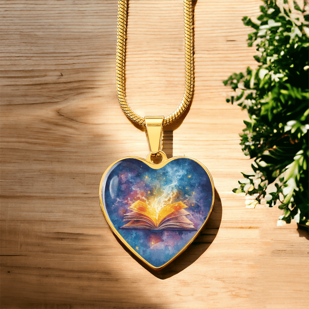 The Open Book Pendant - Personalizable With Engraving Option - Watercolor Night Sky