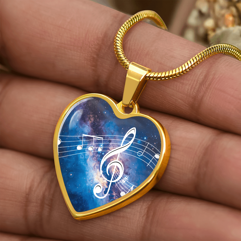 The Music Notes Pendant - Personalizable With Engraving Option - Bright Blue Galaxy
