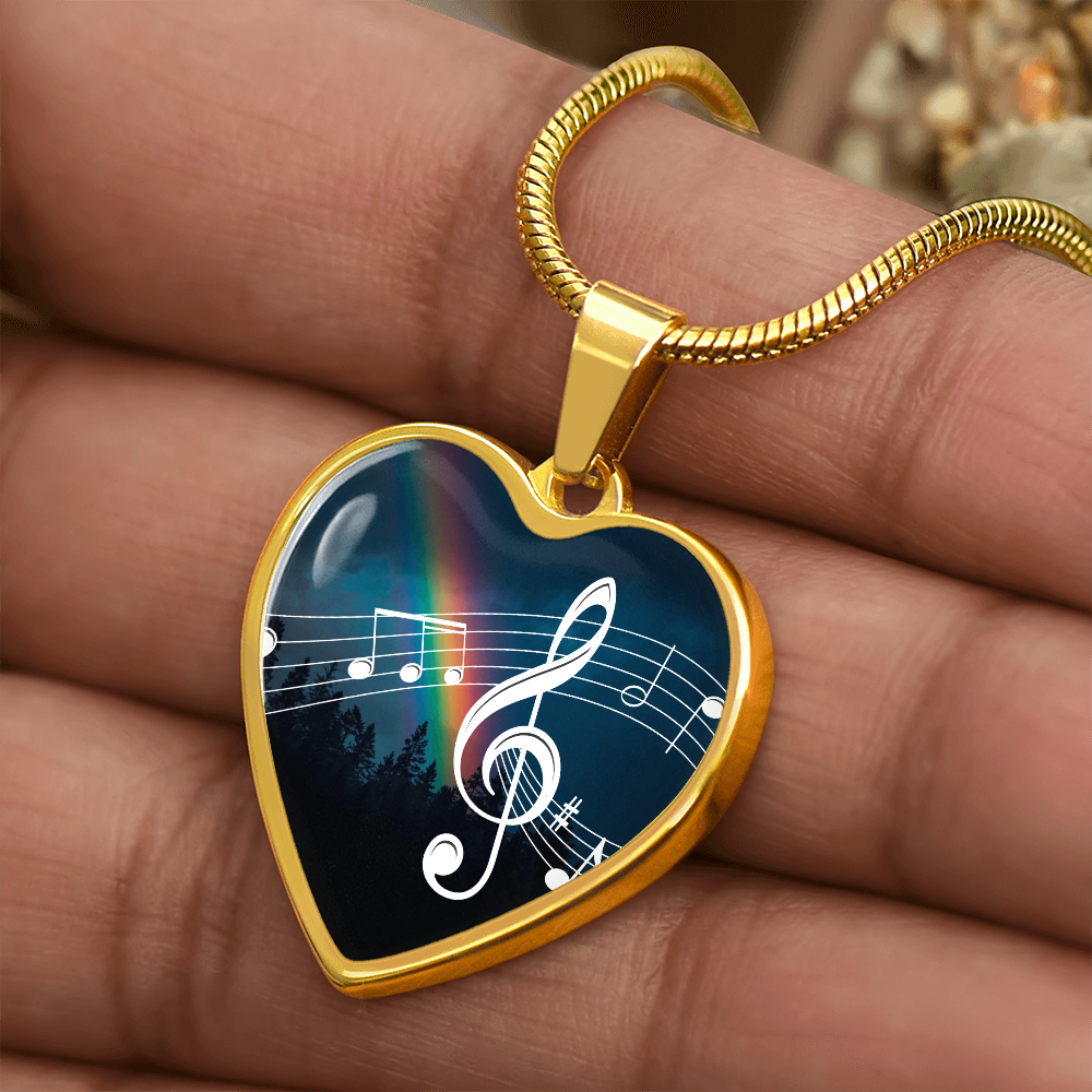 The Music Notes Pendant - Personalizable With Engraving Option - Night Sky Rainbow