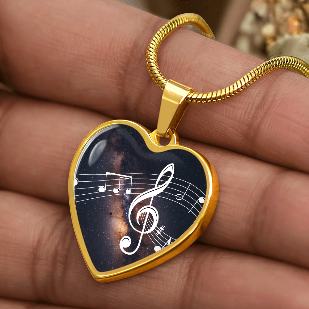 The Music Notes Pendant - Personalizable With Engraving Option - Dark Night Galaxy