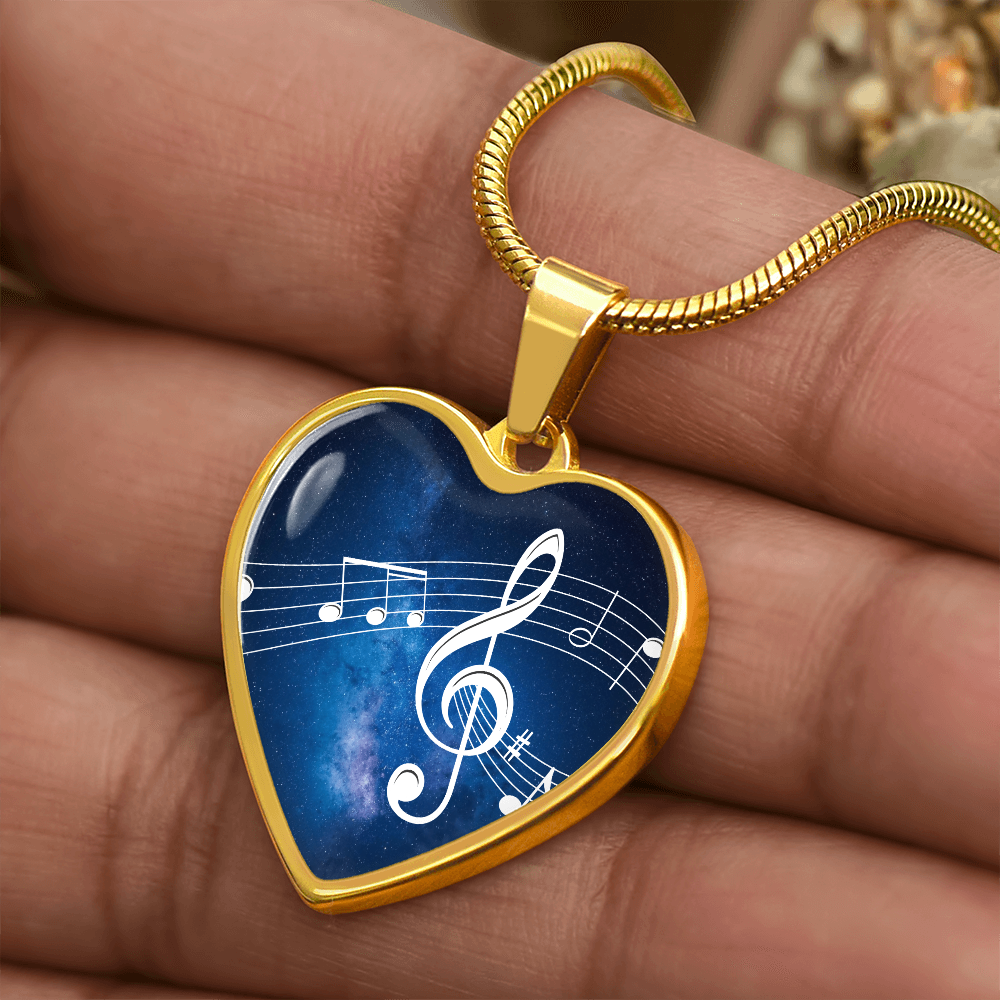 The Music Notes Pendant - Personalizable With Engraving Option - Blue Galaxy Sky