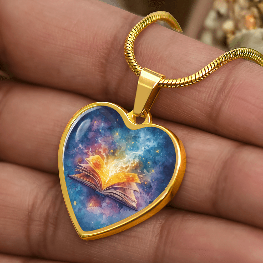 The Open Book Pendant - Personalizable With Engraving Option - Watercolor Night Sky