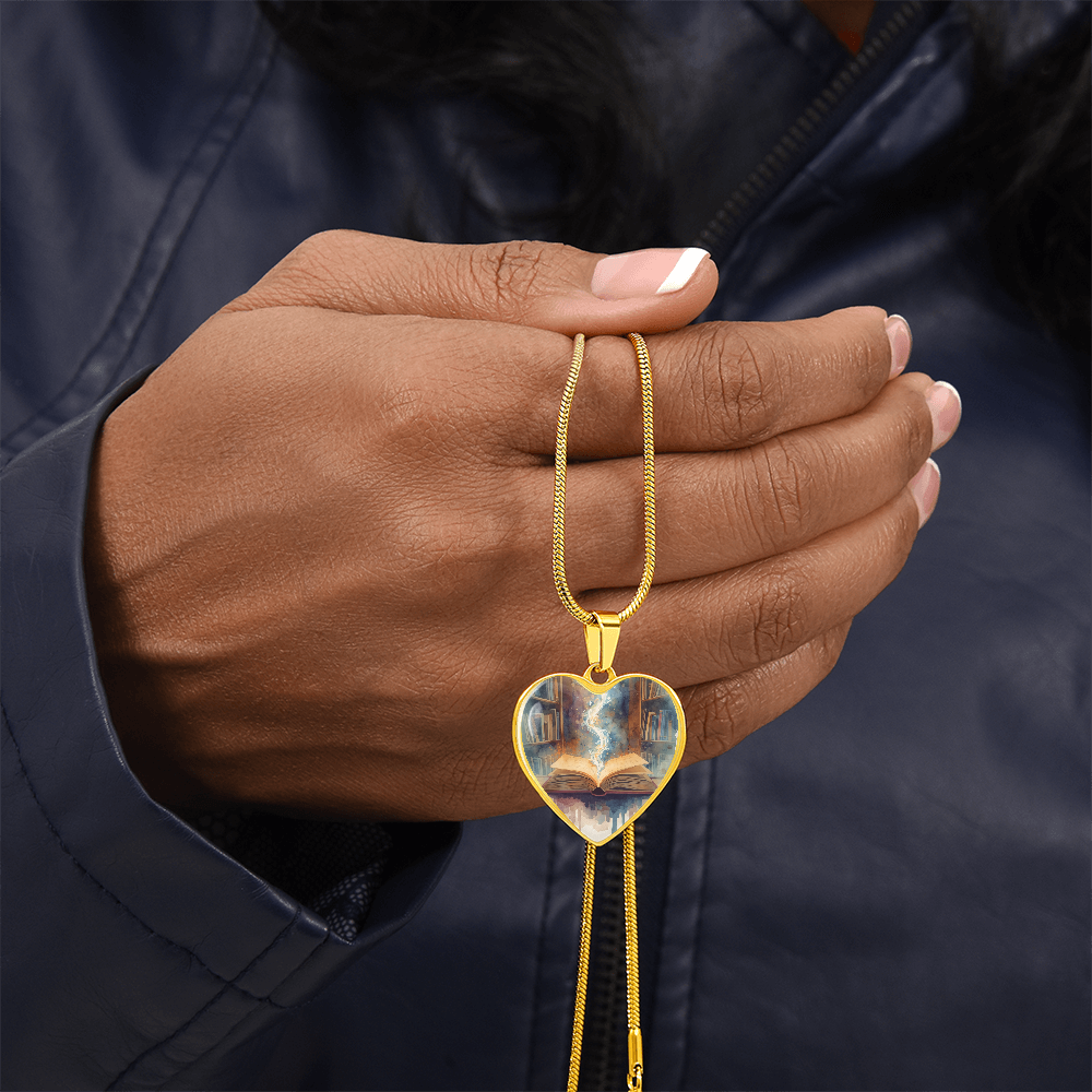 The Open Book Pendant - Personalizable With Engraving Option - Watercolor Library Background