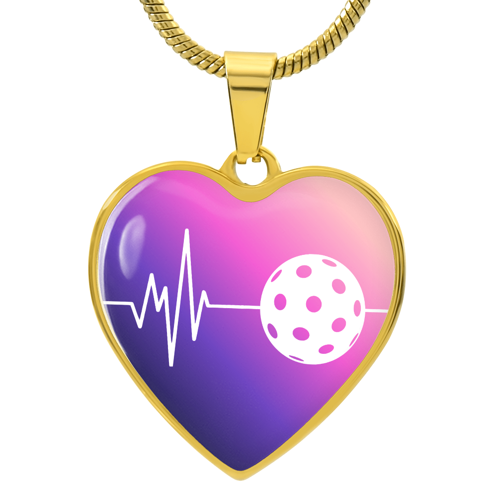 The Pickleball Heartbeat Pendant - Personalizable With Engraving Option - Purple Pink Fade