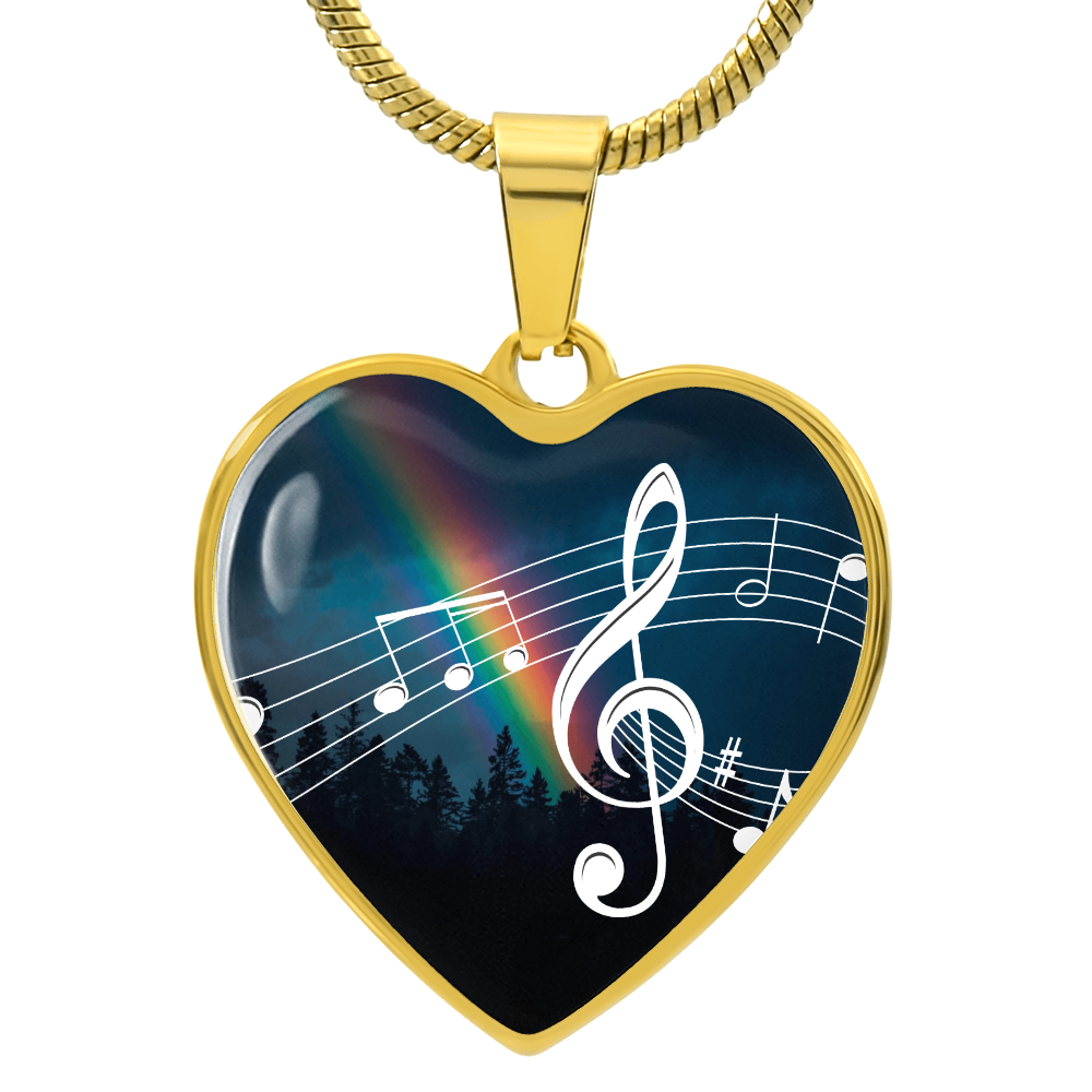The Music Notes Pendant - Personalizable With Engraving Option - Night Sky Rainbow