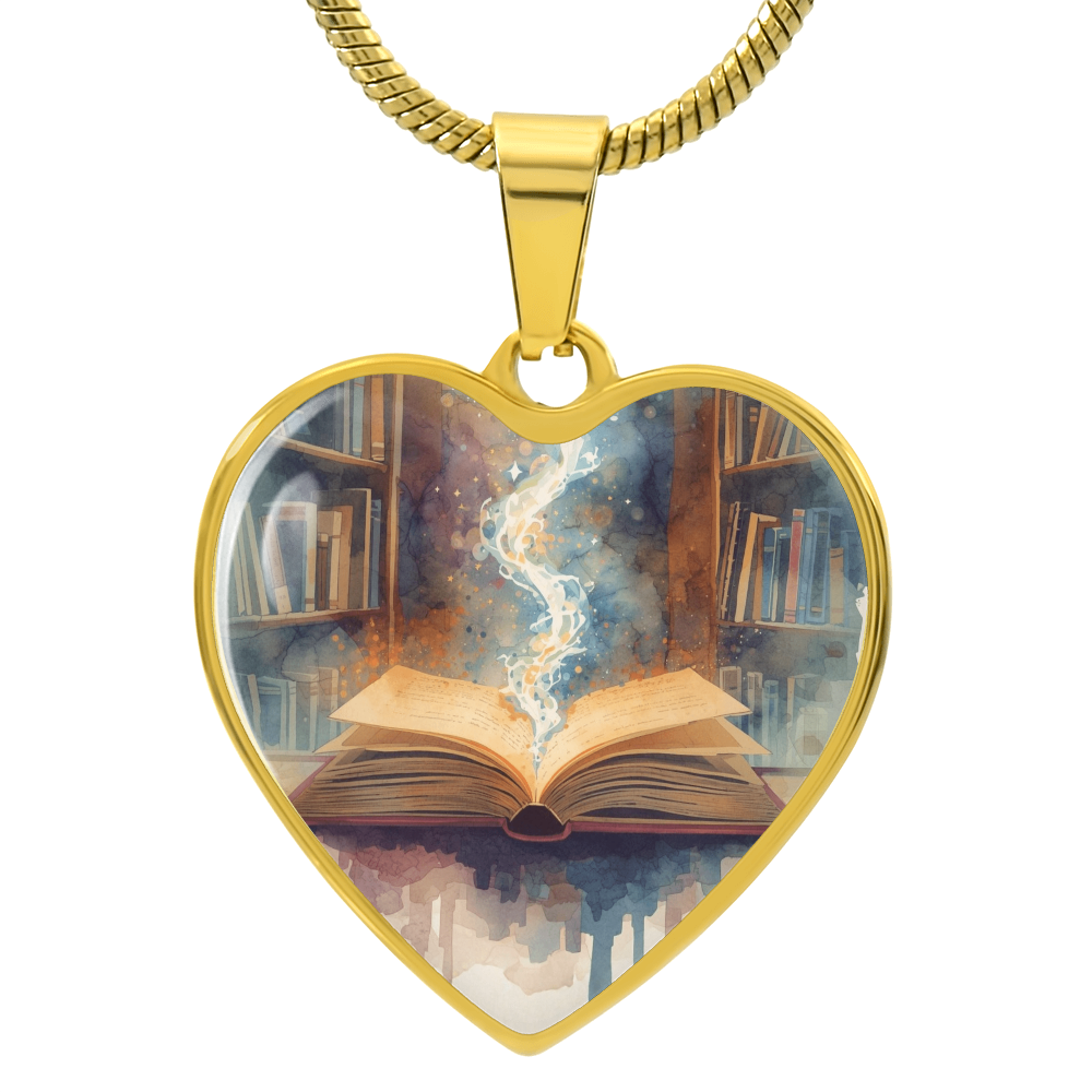 The Open Book Pendant - Personalizable With Engraving Option - Watercolor Library Background