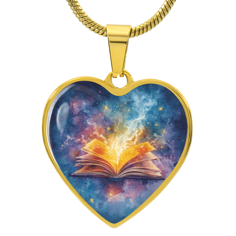 The Open Book Pendant - Personalizable With Engraving Option - Watercolor Night Sky
