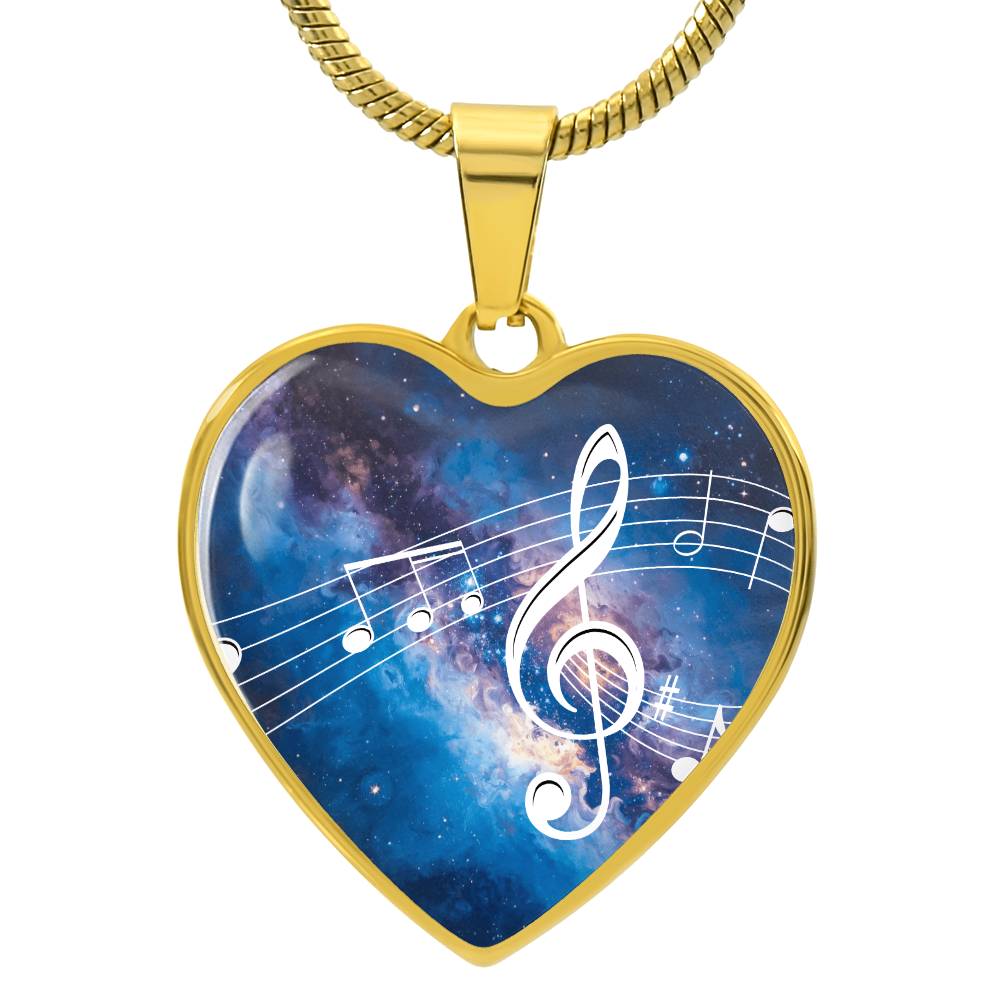 The Music Notes Pendant - Personalizable With Engraving Option - Bright Blue Galaxy