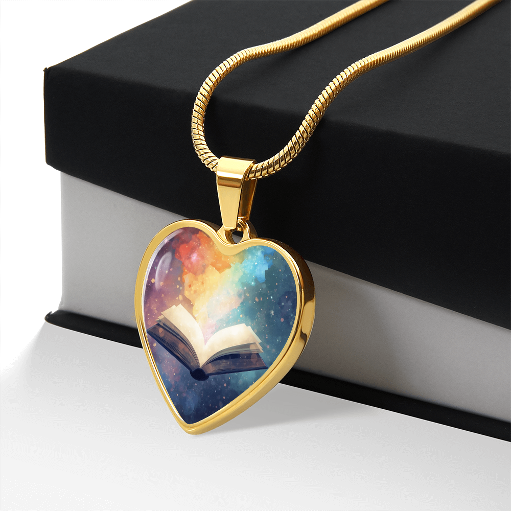 The Open Book Pendant - Personalizable With Engraving Option - Watercolor Rainbow Light