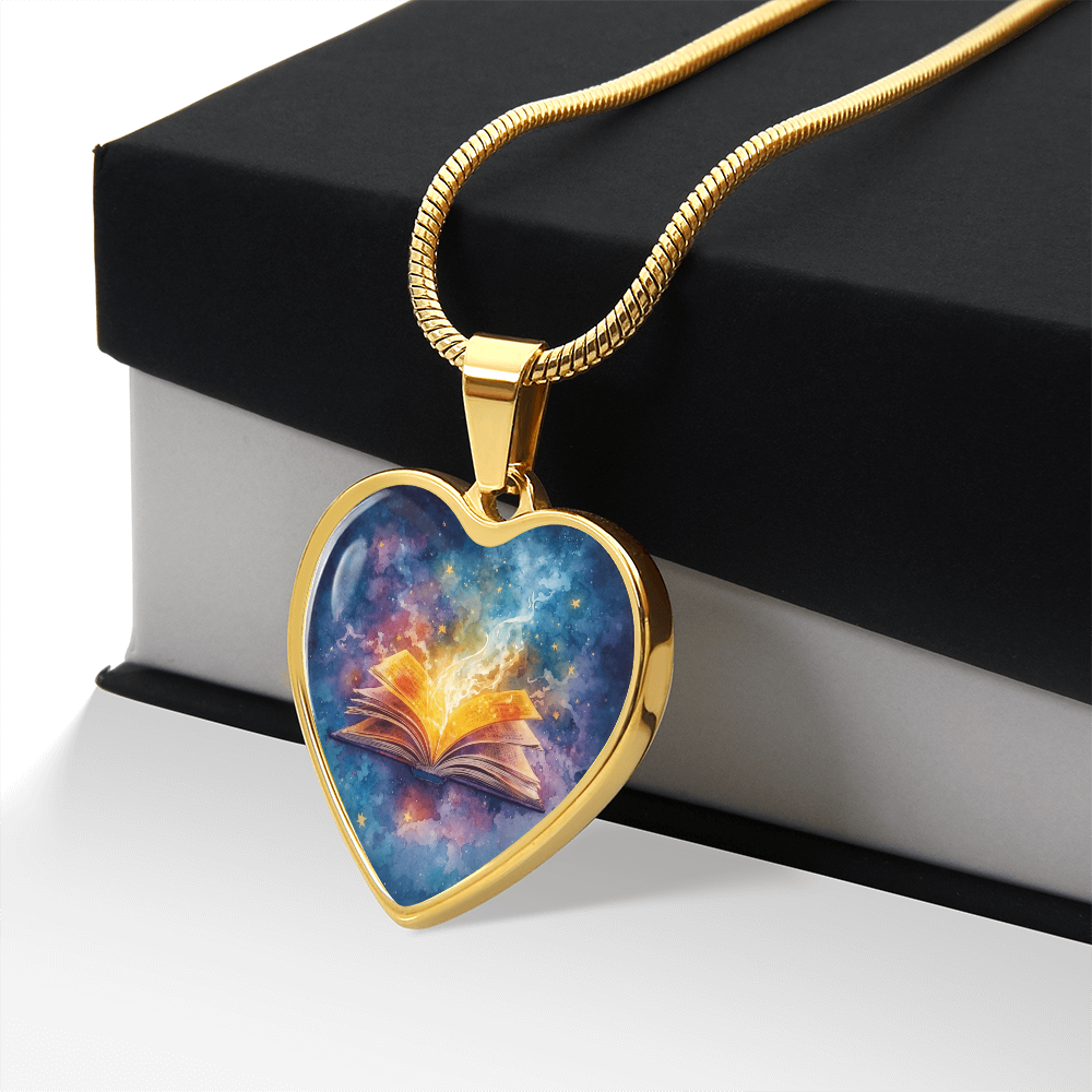 The Open Book Pendant - Personalizable With Engraving Option - Watercolor Night Sky