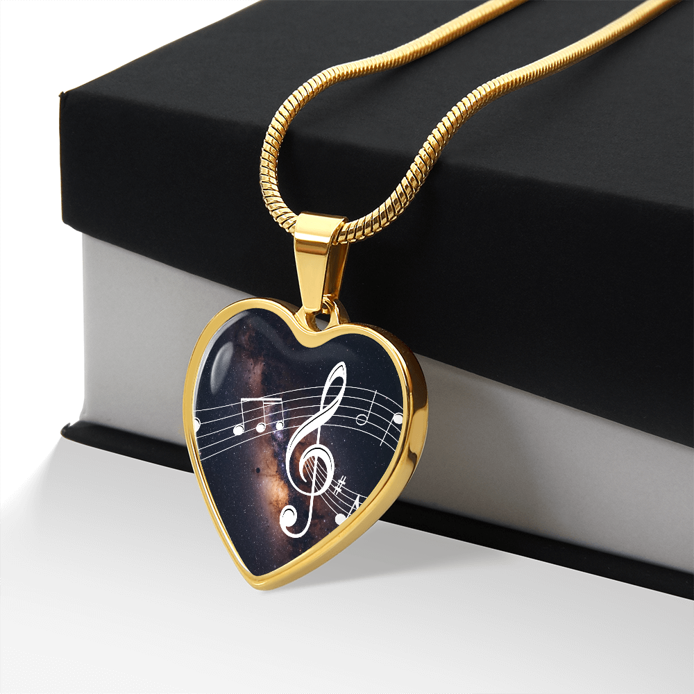 The Music Notes Pendant - Personalizable With Engraving Option - Dark Night Galaxy