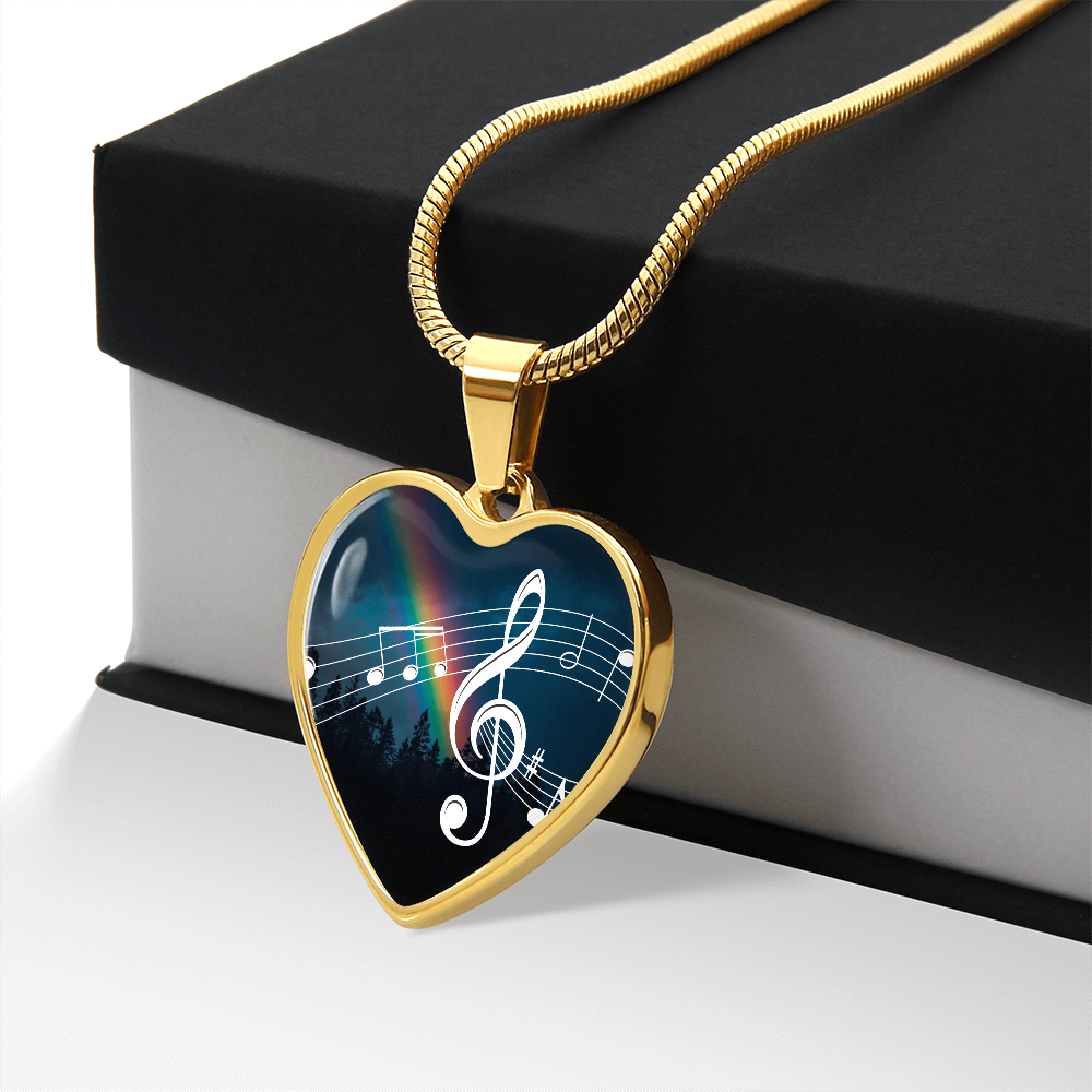The Music Notes Pendant - Personalizable With Engraving Option - Night Sky Rainbow