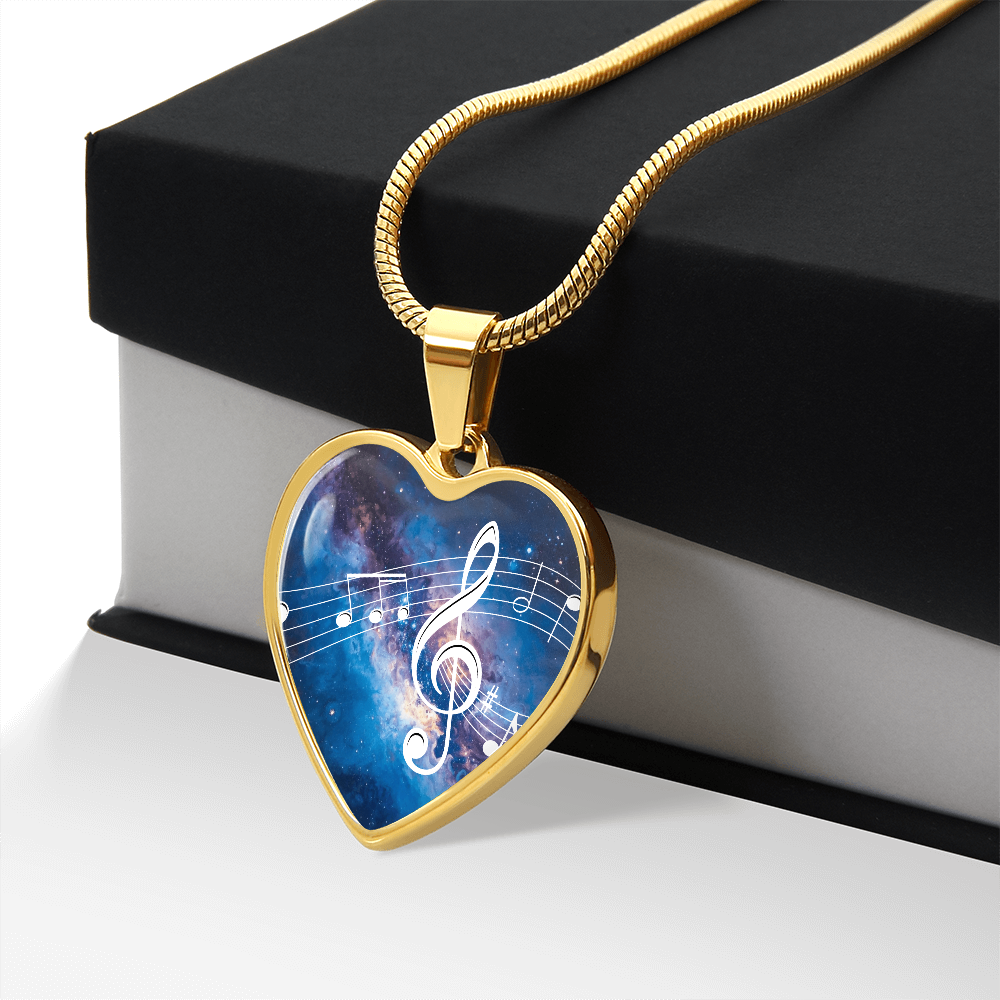 The Music Notes Pendant - Personalizable With Engraving Option - Bright Blue Galaxy