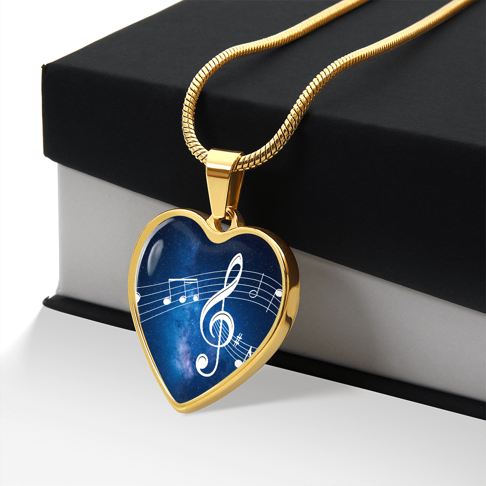 The Music Notes Pendant - Personalizable With Engraving Option - Blue Galaxy Sky