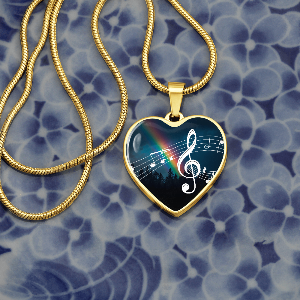 The Music Notes Pendant - Personalizable With Engraving Option - Night Sky Rainbow