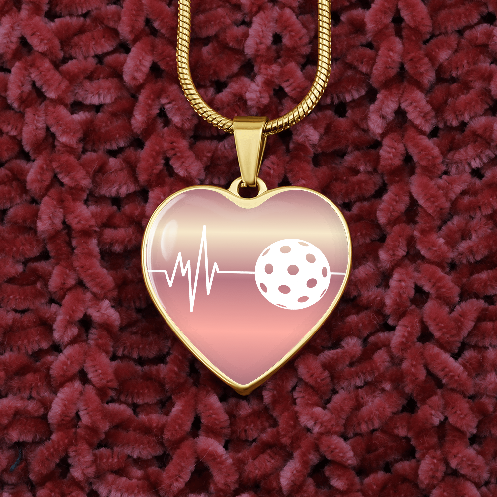 The Pickleball Heartbeat Pendant - Personalizable With Engraving Option - Light Pink Fade