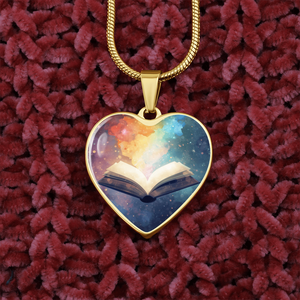 The Open Book Pendant - Personalizable With Engraving Option - Watercolor Rainbow Light