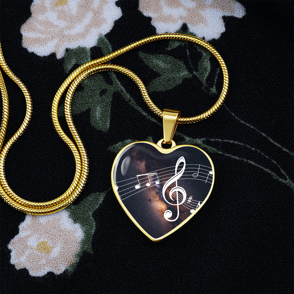 The Music Notes Pendant - Personalizable With Engraving Option - Dark Night Galaxy