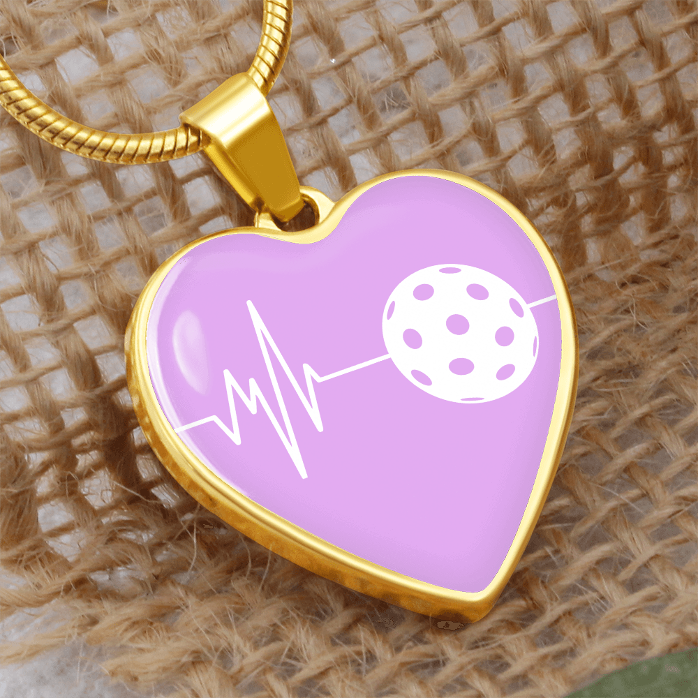 The Pickleball Heartbeat Pendant - Personalizable With Engraving Option - Purple