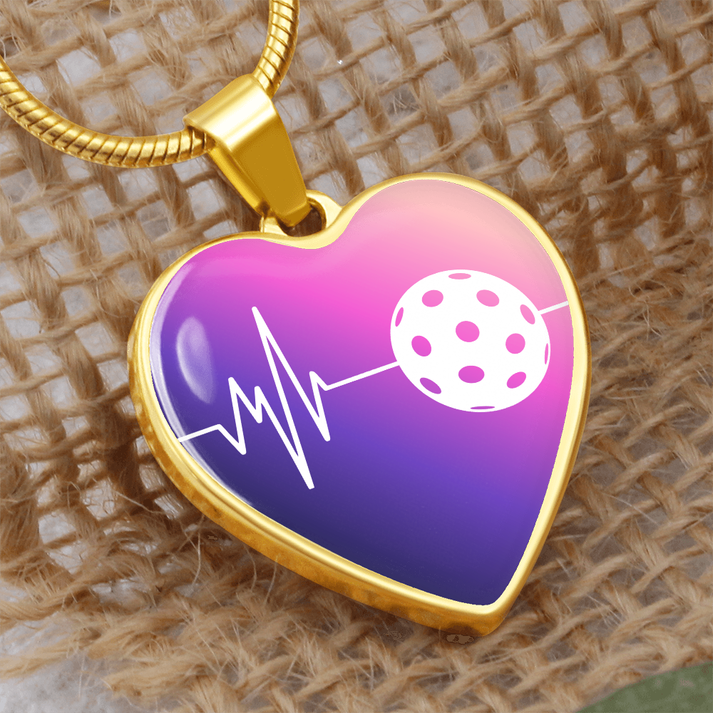 The Pickleball Heartbeat Pendant - Personalizable With Engraving Option - Purple Pink Fade