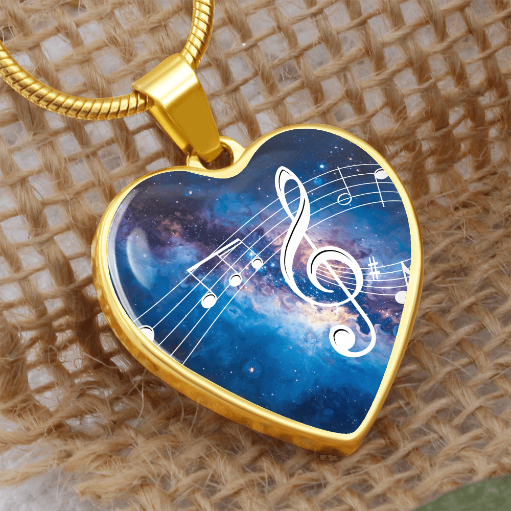 The Music Notes Pendant - Personalizable With Engraving Option - Bright Blue Galaxy