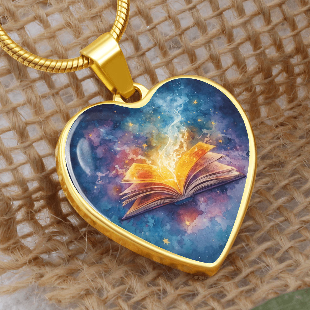 The Open Book Pendant - Personalizable With Engraving Option - Watercolor Night Sky