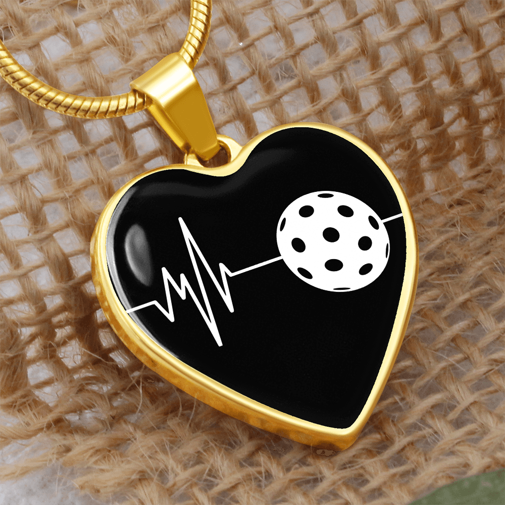 The Pickleball Heartbeat Pendant - Personalizable With Engraving Option - Black