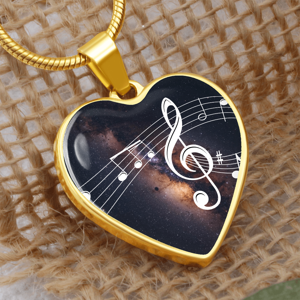 The Music Notes Pendant - Personalizable With Engraving Option - Dark Night Galaxy