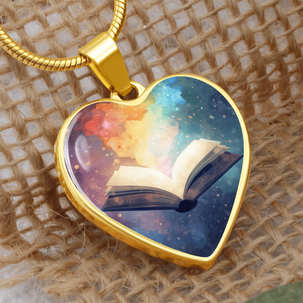 The Open Book Pendant - Personalizable With Engraving Option - Watercolor Rainbow Light
